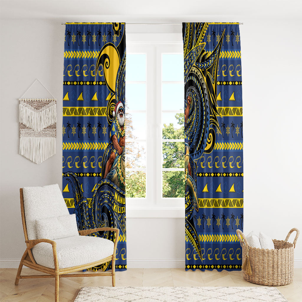 Tokelau Christmas Window Curtain Santa Riding Sea Turtle