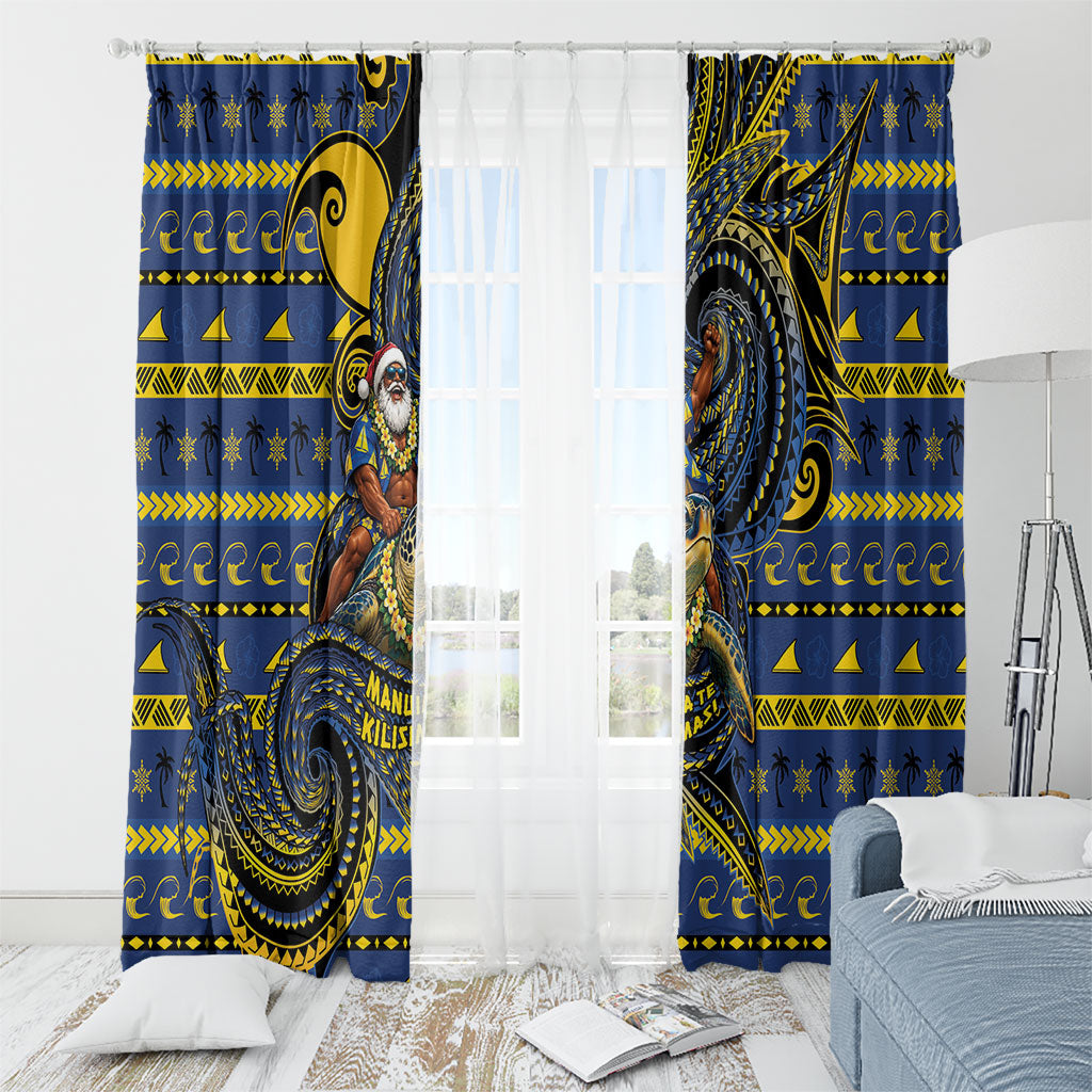 Tokelau Christmas Window Curtain Santa Riding Sea Turtle