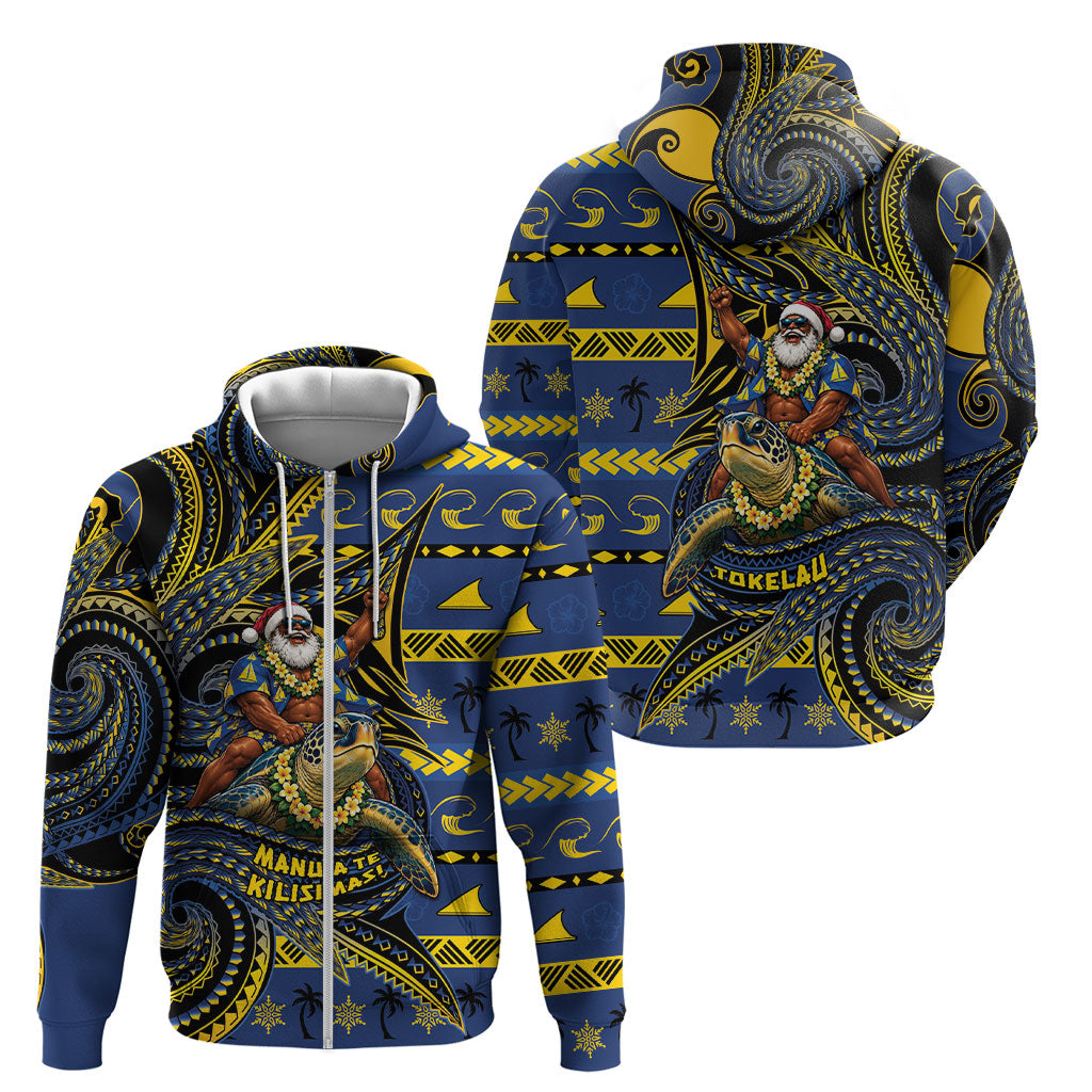 Tokelau Christmas Zip Hoodie Santa Riding Sea Turtle DT05 - Polynesian Pride