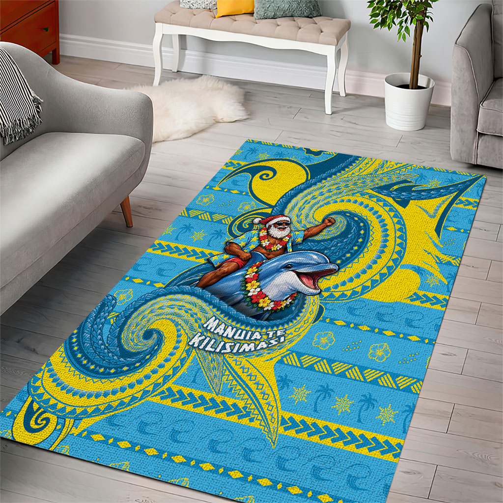 Tuvalu Christmas Area Rug Santa Riding Ocean Dolphin DT05 - Polynesian Pride