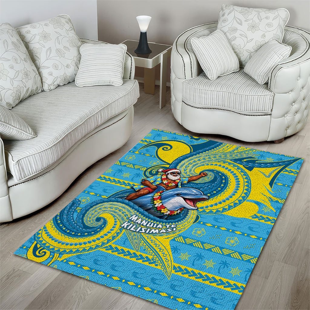 Tuvalu Christmas Area Rug Santa Riding Ocean Dolphin DT05 - Polynesian Pride