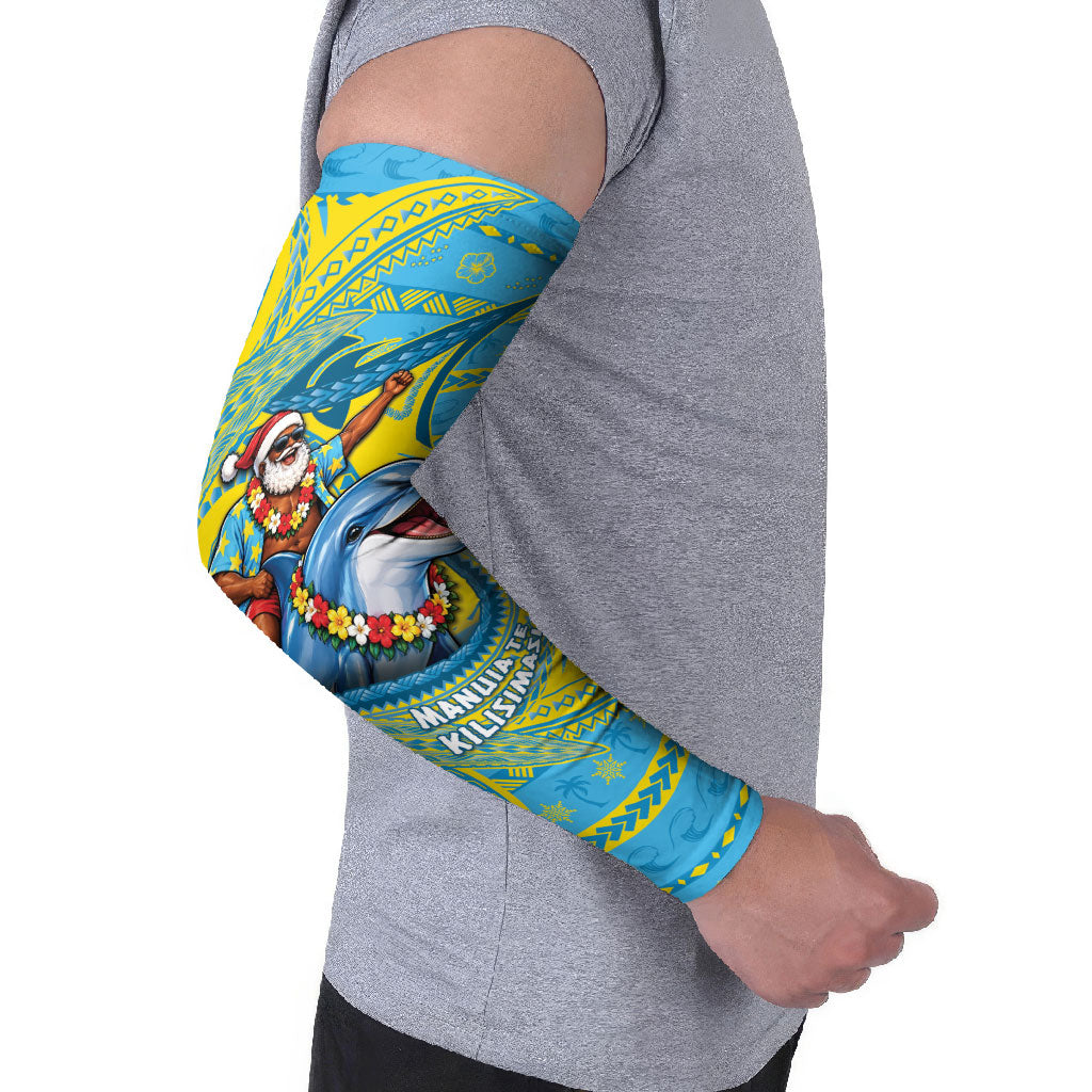 Tuvalu Christmas Arm Sleeves Santa Riding Ocean Dolphin