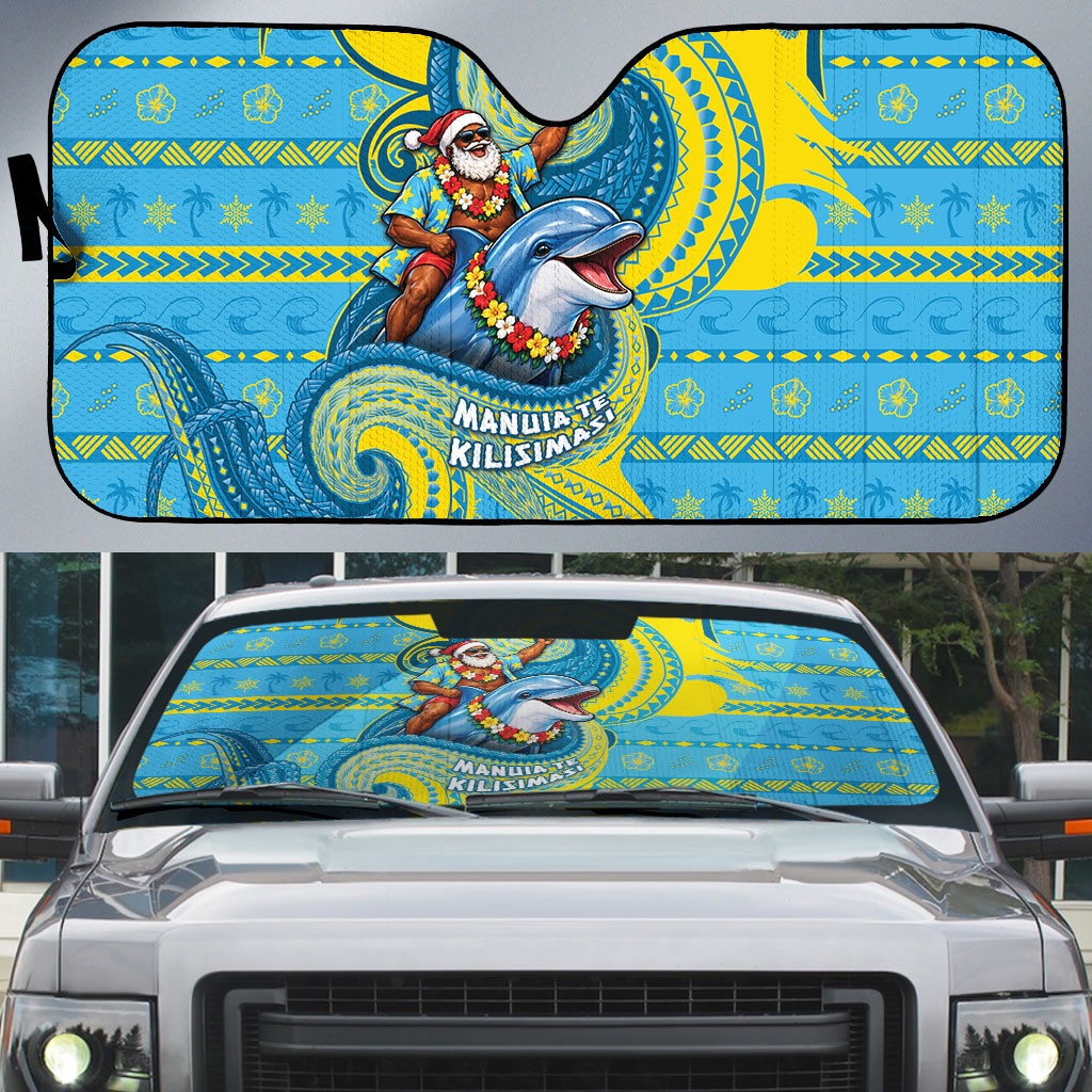 Tuvalu Christmas Auto Sun Shade Santa Riding Ocean Dolphin