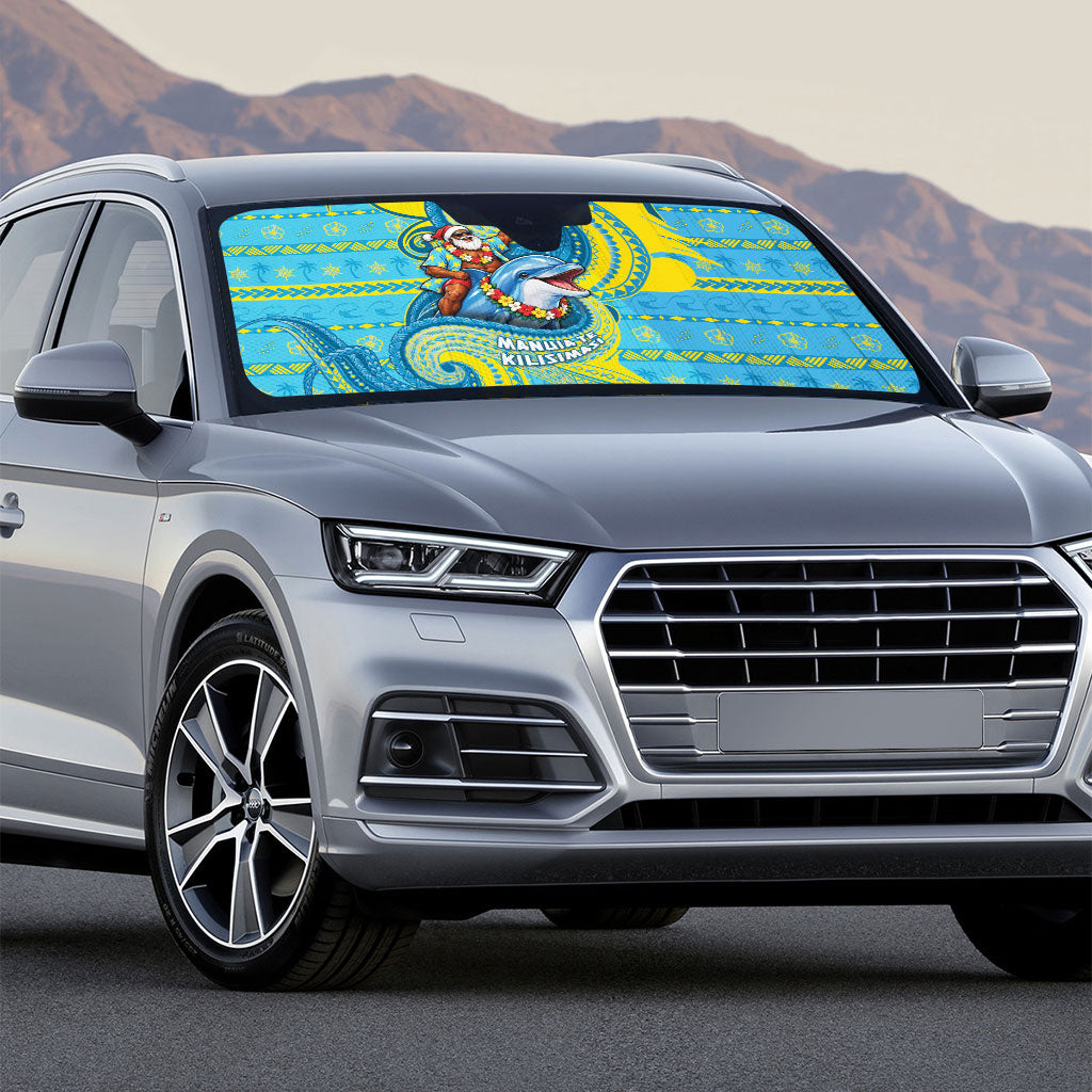 Tuvalu Christmas Auto Sun Shade Santa Riding Ocean Dolphin