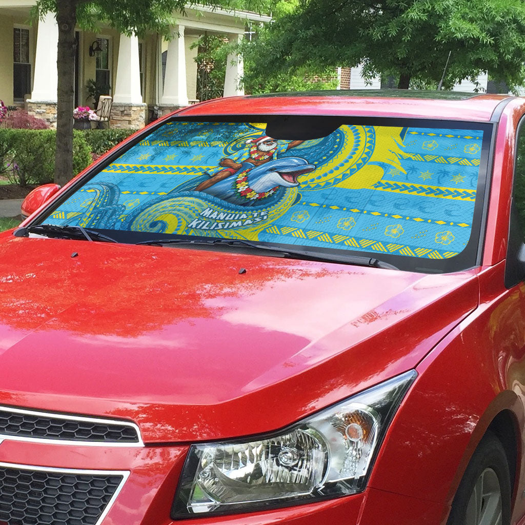 Tuvalu Christmas Auto Sun Shade Santa Riding Ocean Dolphin