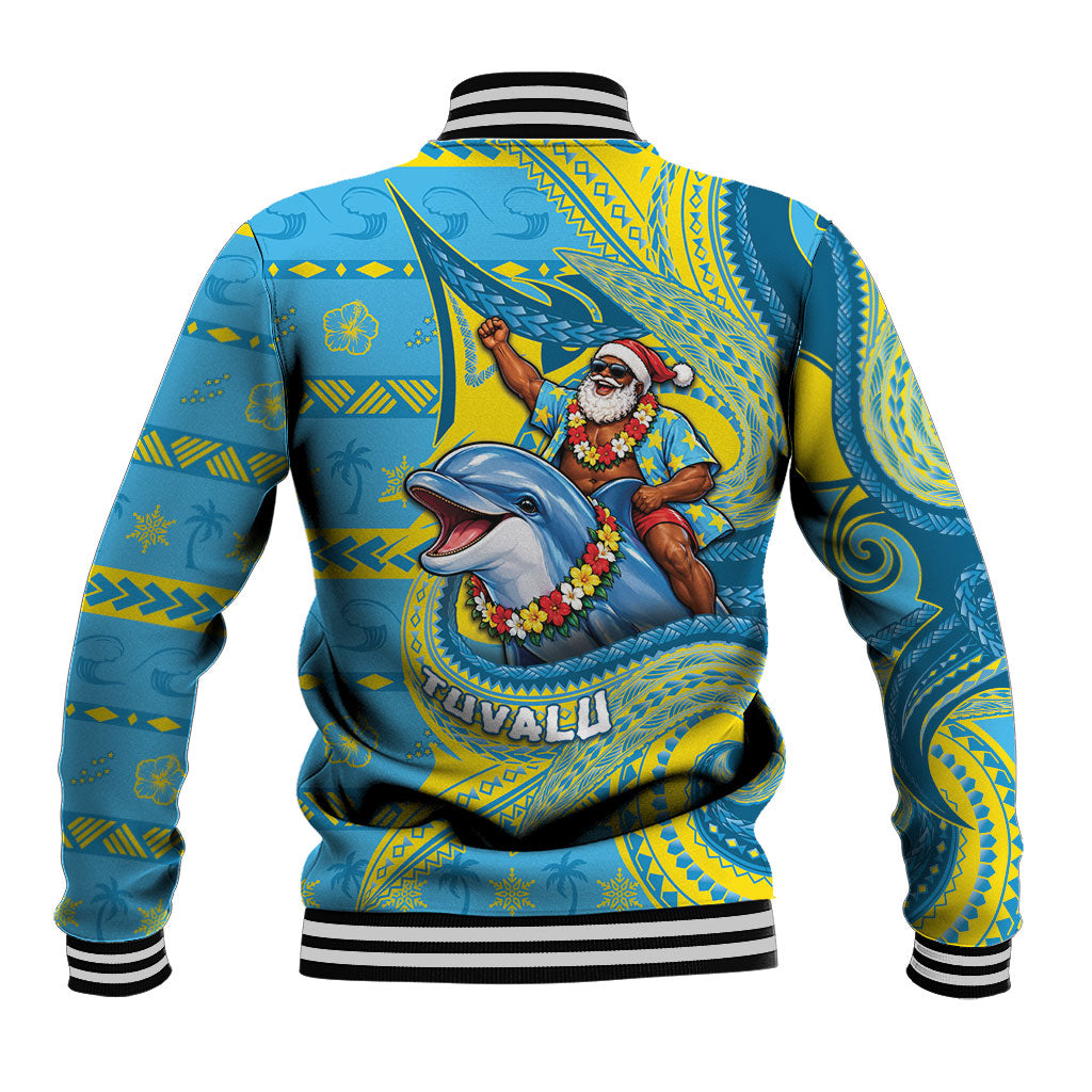 Tuvalu Christmas Baseball Jacket Santa Riding Ocean Dolphin DT05 - Polynesian Pride