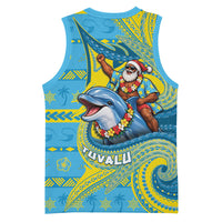 Tuvalu Christmas Basketball Jersey Santa Riding Ocean Dolphin