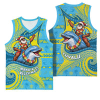 Tuvalu Christmas Basketball Jersey Santa Riding Ocean Dolphin
