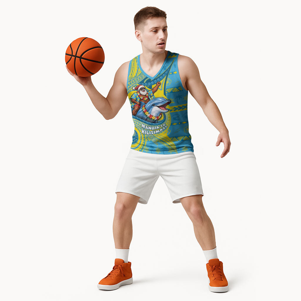 Tuvalu Christmas Basketball Jersey Santa Riding Ocean Dolphin