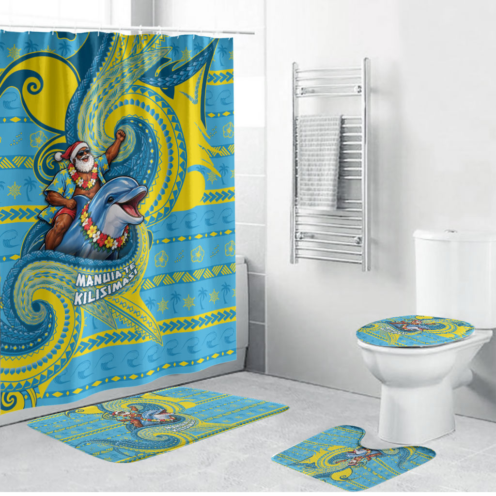 Tuvalu Christmas Bathroom Set Santa Riding Ocean Dolphin