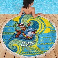 Tuvalu Christmas Beach Blanket Santa Riding Ocean Dolphin DT05 - Polynesian Pride