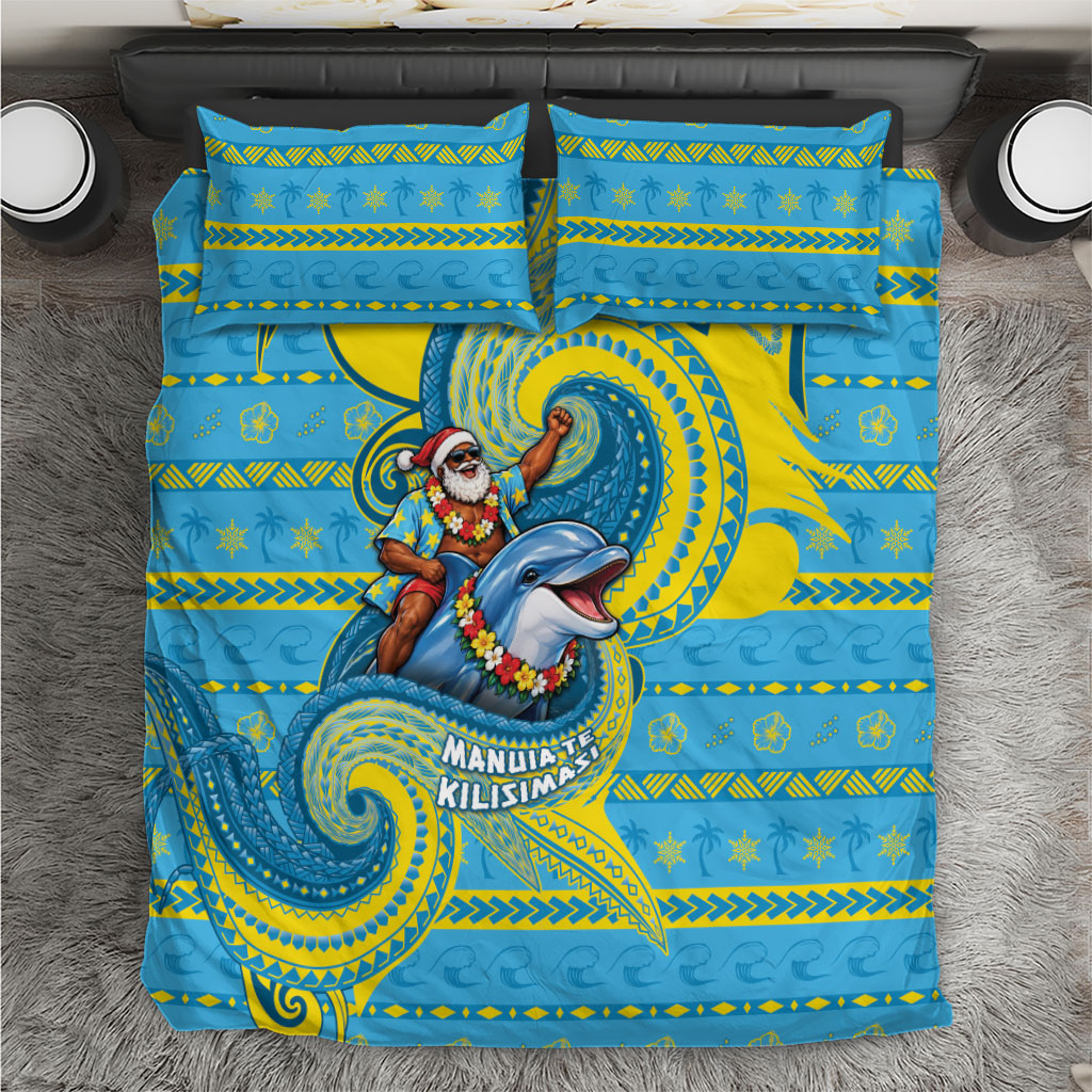 Tuvalu Christmas Bedding Set Santa Riding Ocean Dolphin