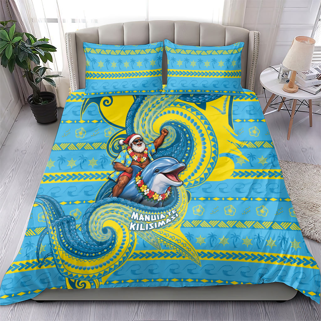 Tuvalu Christmas Bedding Set Santa Riding Ocean Dolphin