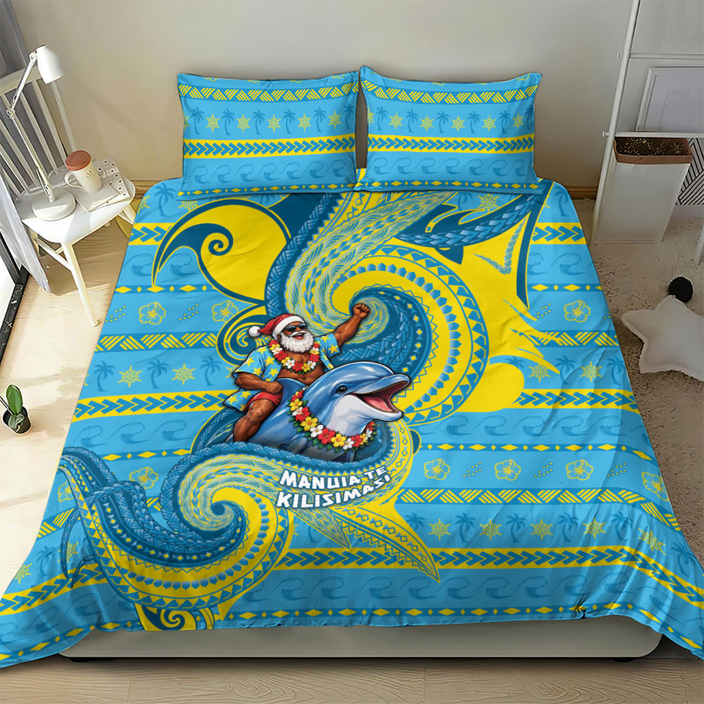 Tuvalu Christmas Bedding Set Santa Riding Ocean Dolphin