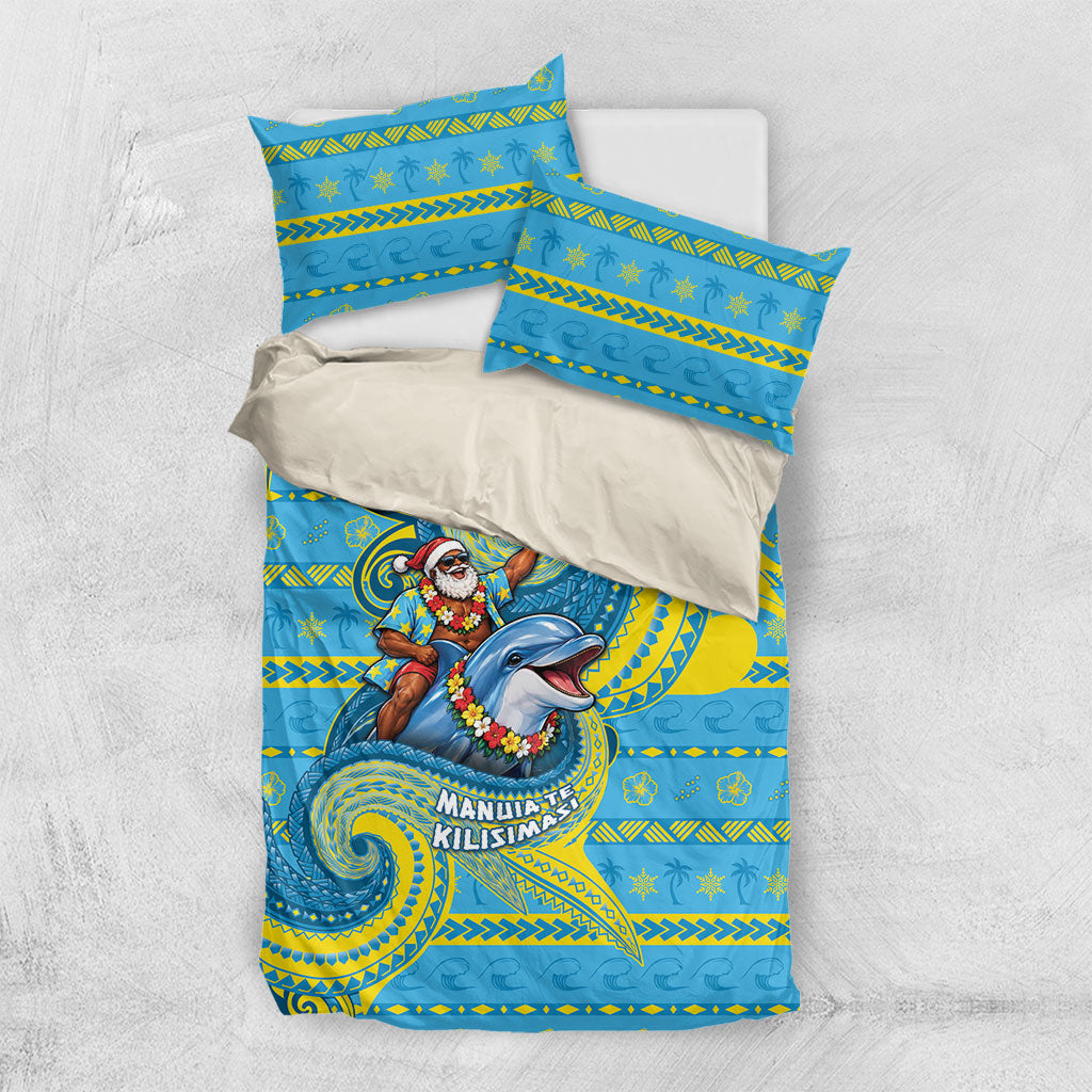 Tuvalu Christmas Bedding Set Santa Riding Ocean Dolphin