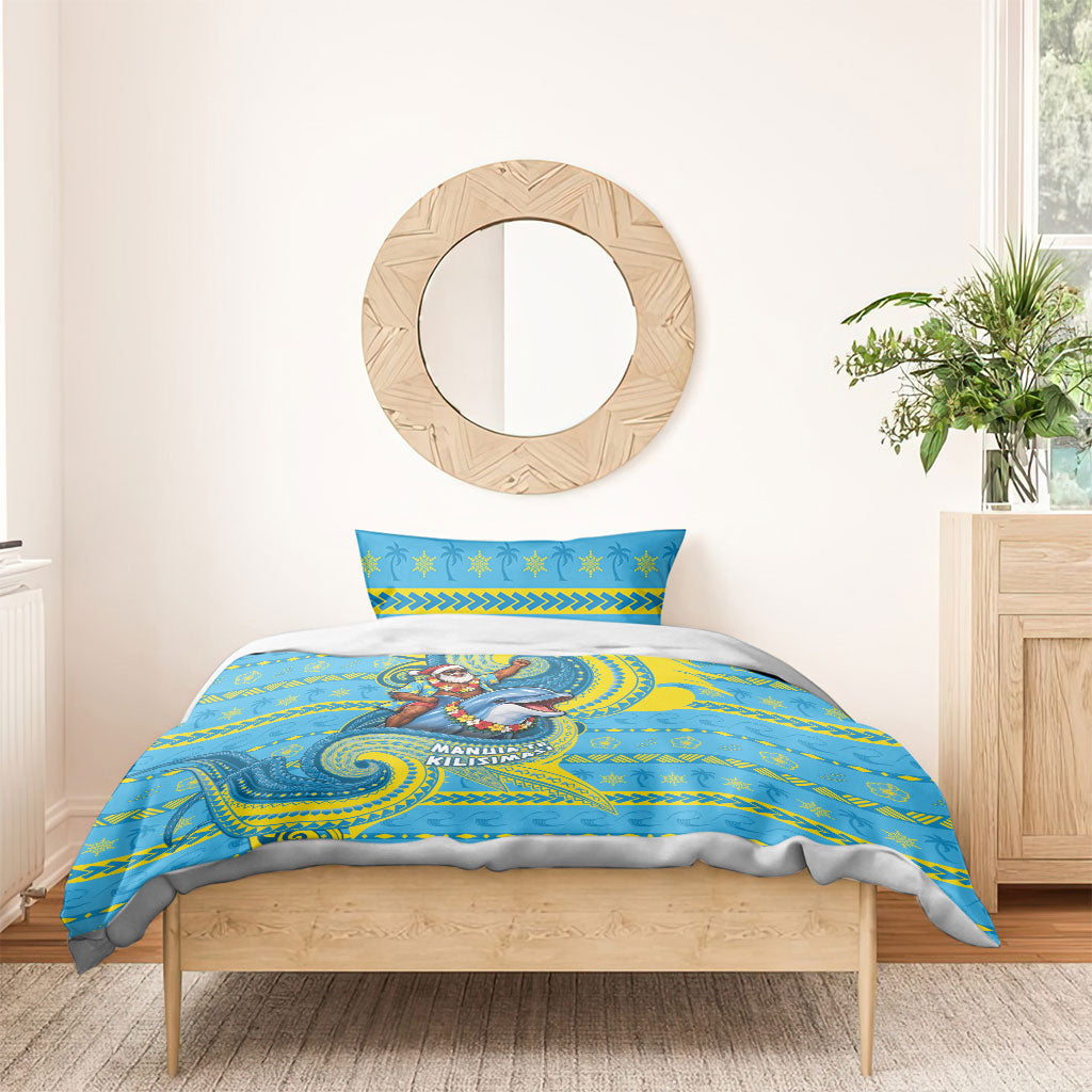 Tuvalu Christmas Bedding Set Santa Riding Ocean Dolphin