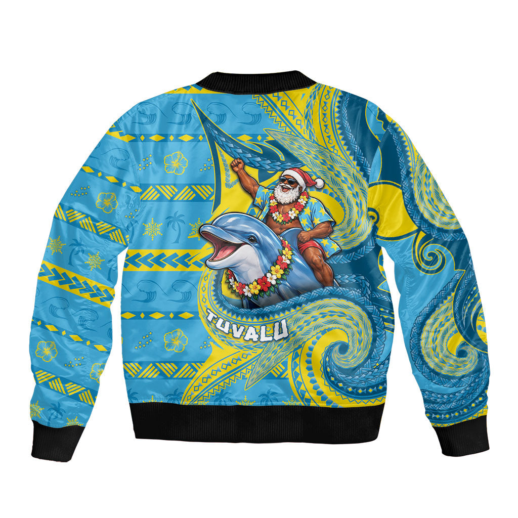 Tuvalu Christmas Bomber Jacket Santa Riding Ocean Dolphin