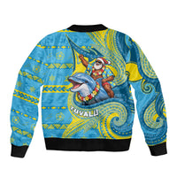 Tuvalu Christmas Bomber Jacket Santa Riding Ocean Dolphin