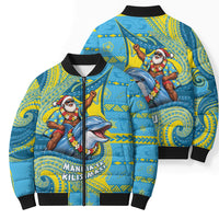 Tuvalu Christmas Bomber Puffer Jacket Santa Riding Ocean Dolphin