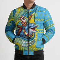 Tuvalu Christmas Bomber Puffer Jacket Santa Riding Ocean Dolphin