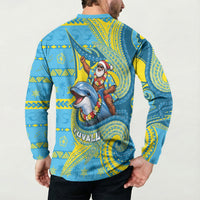 Tuvalu Christmas Button Sweatshirt Santa Riding Ocean Dolphin