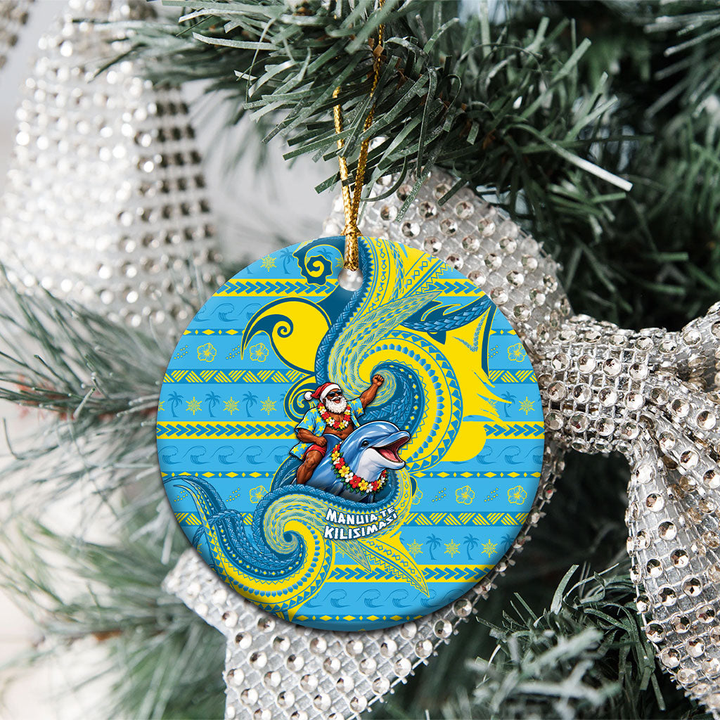 Tuvalu Christmas Ceramic Ornament Santa Riding Ocean Dolphin DT05 - Polynesian Pride