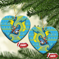 Tuvalu Christmas Ceramic Ornament Santa Riding Ocean Dolphin DT05 Heart Blue - Polynesian Pride