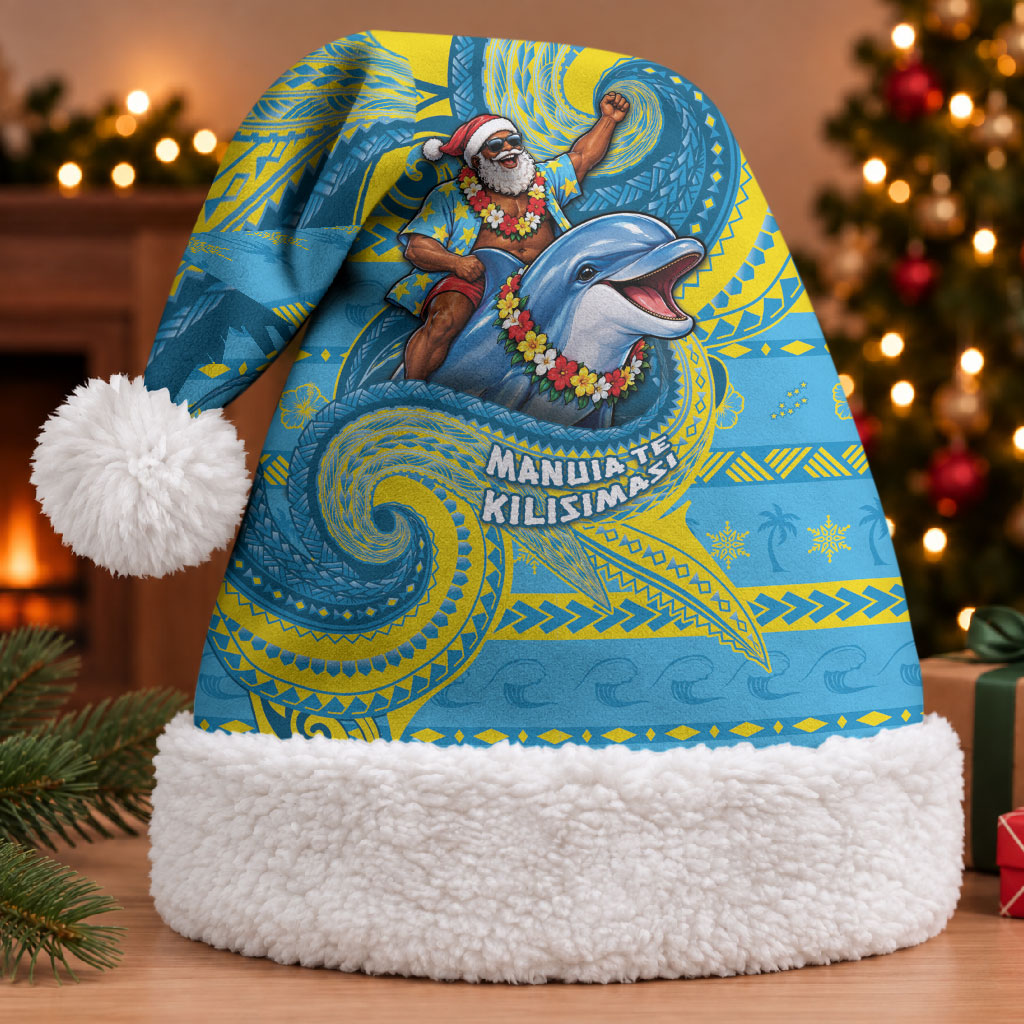 Tuvalu Christmas Santa Hat Santa Riding Ocean Dolphin