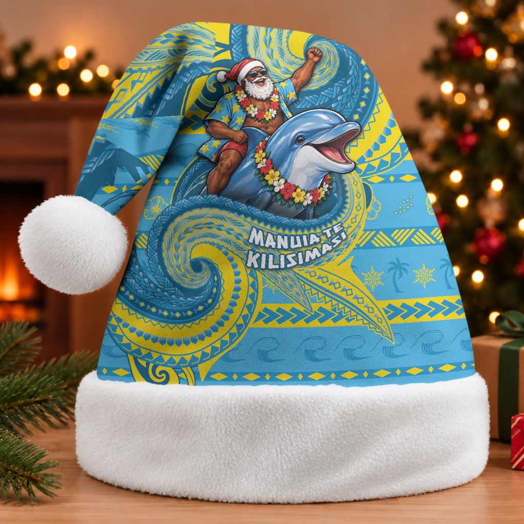 Tuvalu Christmas Santa Hat Santa Riding Ocean Dolphin