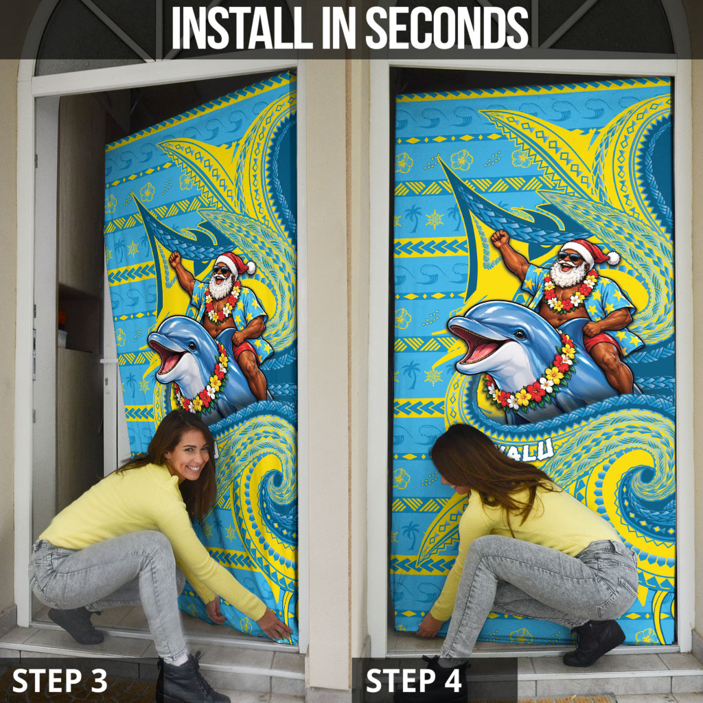 Tuvalu Christmas Door Cover Santa Riding Ocean Dolphin