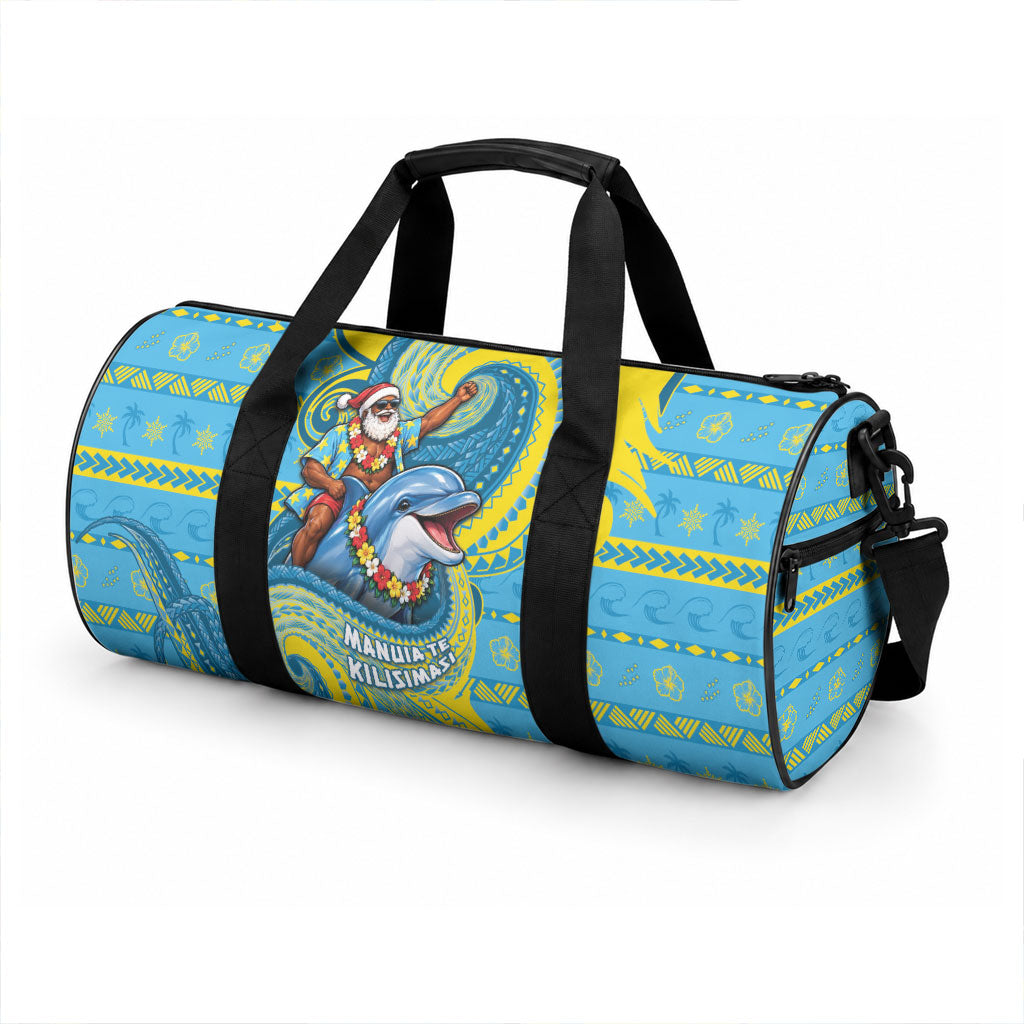 Tuvalu Christmas Duffle Bag Santa Riding Ocean Dolphin