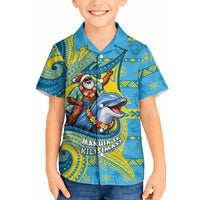 Tuvalu Christmas Hawaiian Shirt Santa Riding Ocean Dolphin