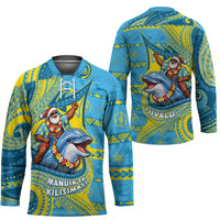 Tuvalu Christmas Hockey Jersey Santa Riding Ocean Dolphin
