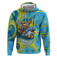 Tuvalu Christmas Hoodie Santa Riding Ocean Dolphin DT05 Pullover Hoodie Blue - Polynesian Pride