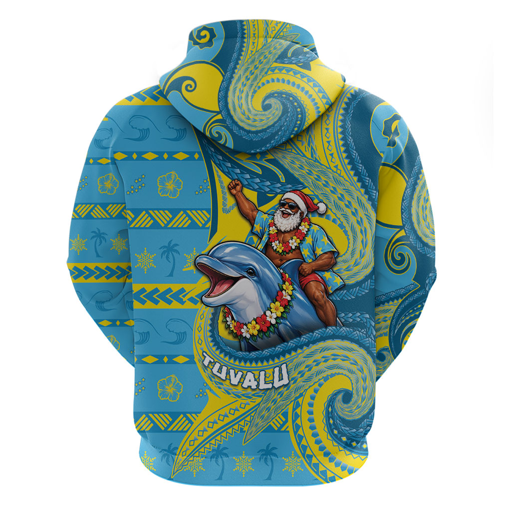 Tuvalu Christmas Hoodie Santa Riding Ocean Dolphin DT05 - Polynesian Pride