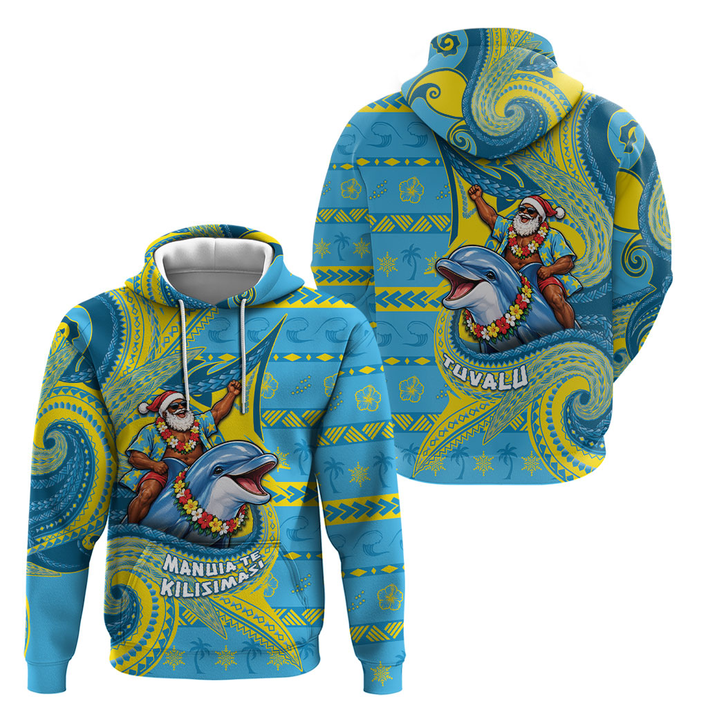 Tuvalu Christmas Hoodie Santa Riding Ocean Dolphin DT05 - Polynesian Pride