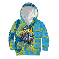 Tuvalu Christmas Kid Hoodie Santa Riding Ocean Dolphin DT05 Zip Hoodie Blue - Polynesian Pride