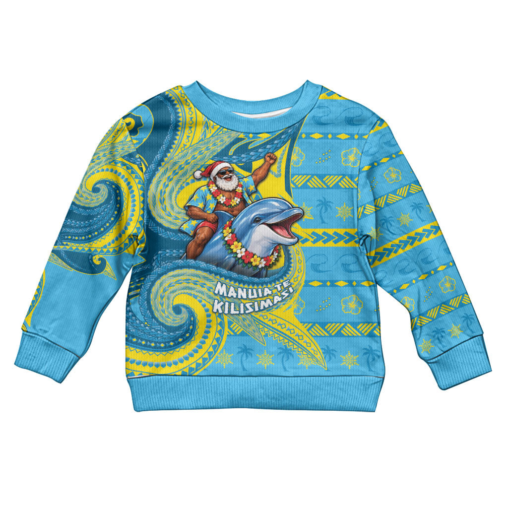 Tuvalu Christmas Kid Ugly Christmas Sweater Santa Riding Ocean Dolphin