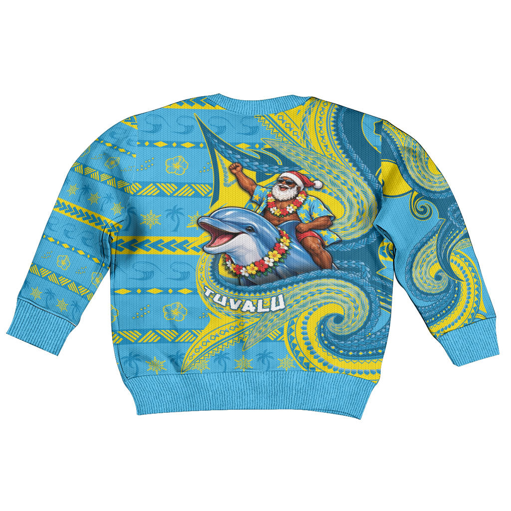 Tuvalu Christmas Kid Ugly Christmas Sweater Santa Riding Ocean Dolphin