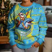 Tuvalu Christmas Kid Ugly Christmas Sweater Santa Riding Ocean Dolphin