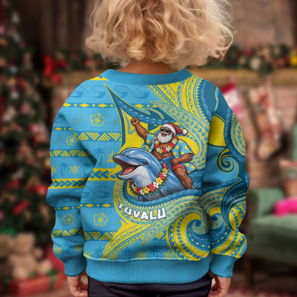 Tuvalu Christmas Kid Ugly Christmas Sweater Santa Riding Ocean Dolphin