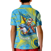 Tuvalu Christmas Kid Polo Shirt Santa Riding Ocean Dolphin