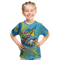 Tuvalu Christmas Kid T Shirt Santa Riding Ocean Dolphin DT05 Blue - Polynesian Pride