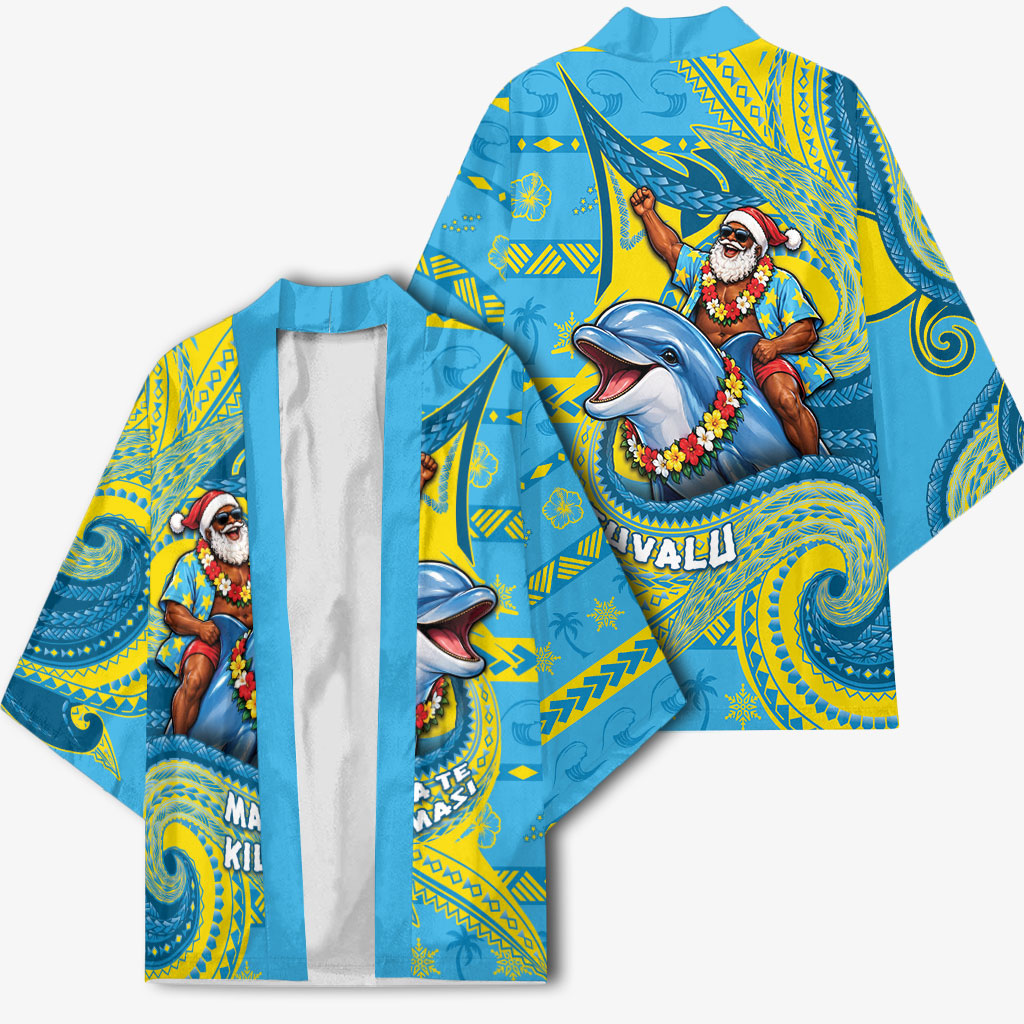 Tuvalu Christmas Kimono Santa Riding Ocean Dolphin