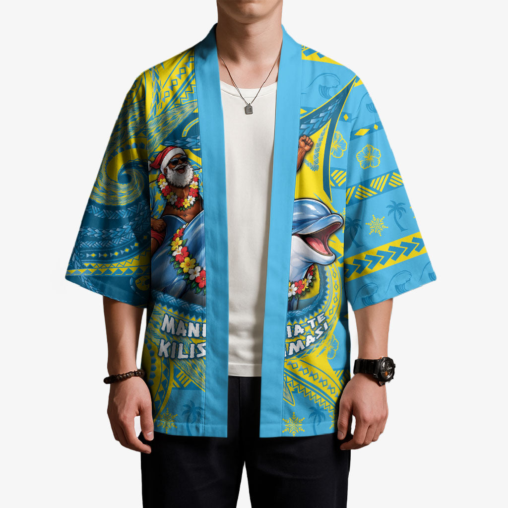 Tuvalu Christmas Kimono Santa Riding Ocean Dolphin