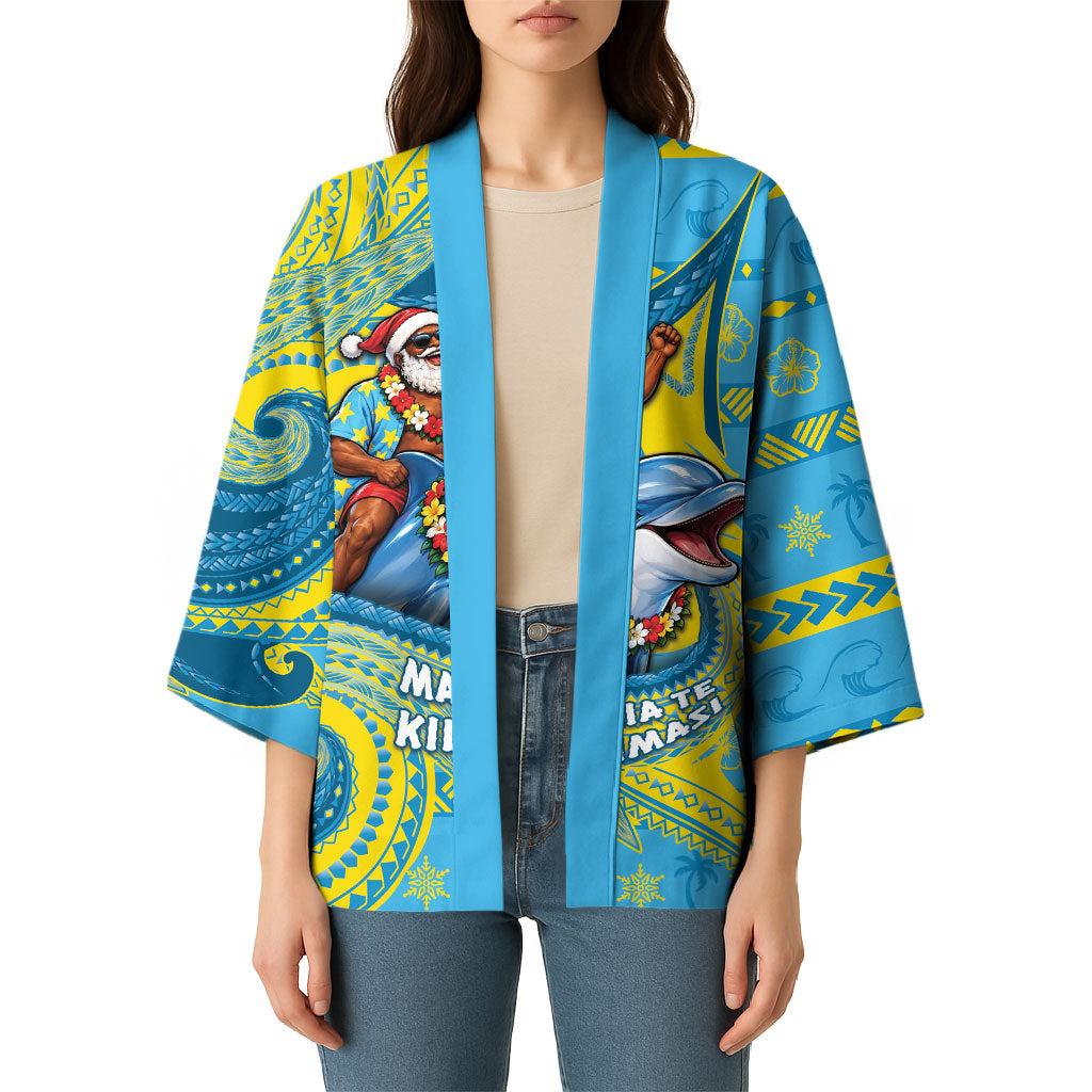 Tuvalu Christmas Kimono Santa Riding Ocean Dolphin