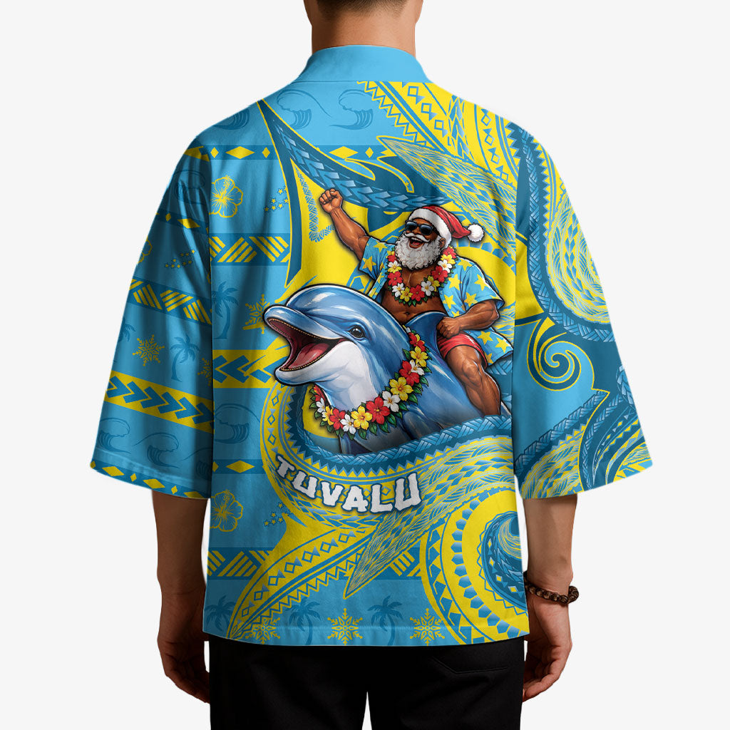 Tuvalu Christmas Kimono Santa Riding Ocean Dolphin