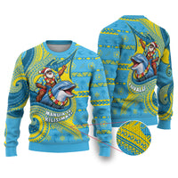 Tuvalu Christmas Ugly Christmas Sweater Santa Riding Ocean Dolphin