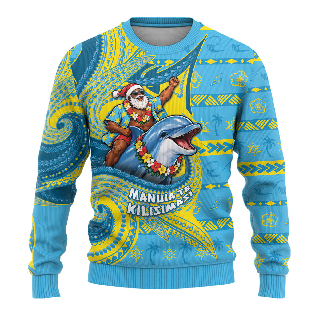 Tuvalu Christmas Ugly Christmas Sweater Santa Riding Ocean Dolphin