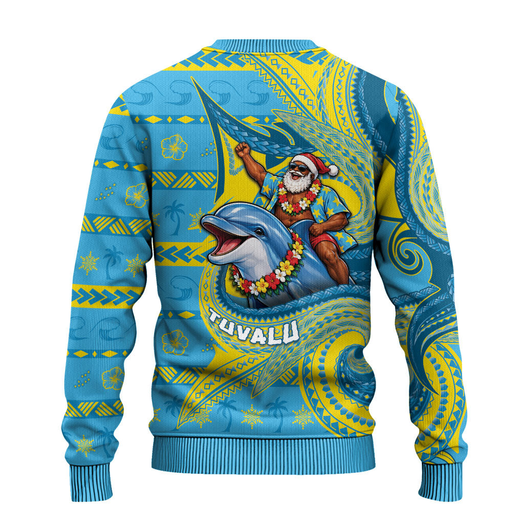 Tuvalu Christmas Ugly Christmas Sweater Santa Riding Ocean Dolphin